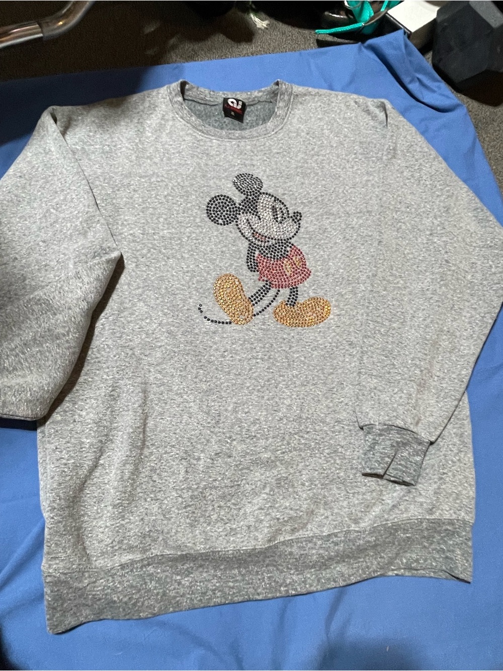 Gray Rhinestone Mickey Mouse Crewneck Sweatshirt - Women's Casual Pullover